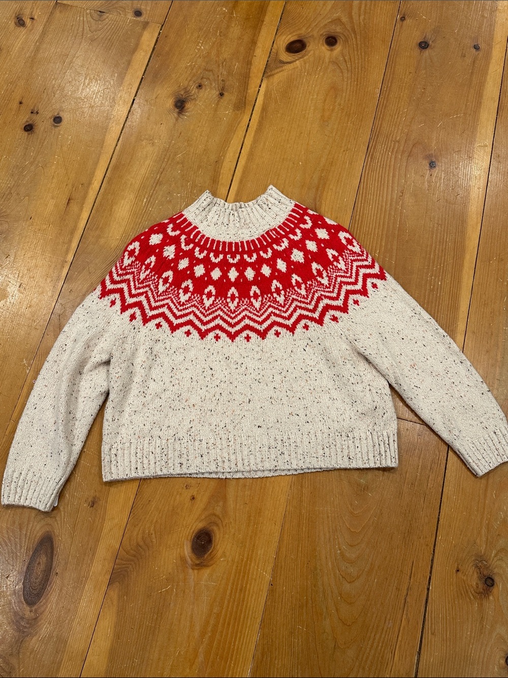 Old Navy Cream Turtleneck Sweater with Red Fair Isle Yoke